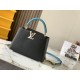 20231125 P1300 [Premium Original Leather M59653 Black with New Blue Gold Buckle] This Capuchines BB handbag showcases a modern aura with Taurillon leather. Its leather woven chain can be easily removed or adjusted, allowing for easy switching between shou