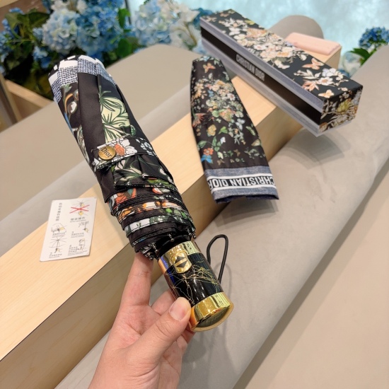 20240402 Special Approval 65 DIOR (Dior) New Butterfly Brushed Handle Three fold Automatic Folding Umbrella Fashion Original Order OEM Quality Details Exquisite and Visible Quality Breaks Constant Colors Pure and Brilliant! 4-color