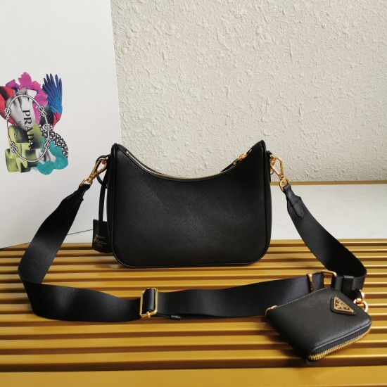 2024.03.12 P730 [Top of the line Original Order] (New Version) 2022 Popular Upgraded version of baoguanqnylon Hobo Handle/Underarm Bag 1BH204 Original Factory Cross Pattern Detachable P Family Re Edition 2005 Saffiano Leather Name Plate, Comes with Keycha