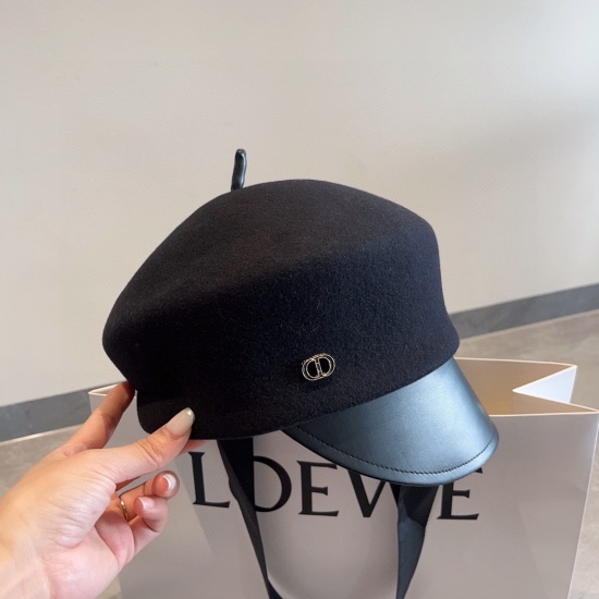 2023.10.2 100Dior Knight Hat, Woolen Duck Tongue Military Hat, 100% Wool Fabric, Head Circumference 57cm