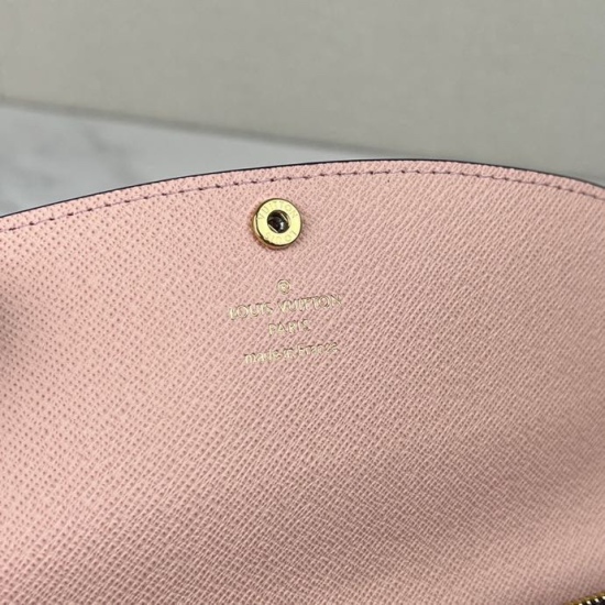 20230908 Louis Vuitton] Top of the line exclusive background N60214 gold button coffee grid pink wallet size: 19 x 10 x 2 cm functional and beautifully designed Emilie wallet is made of soft Monogram canvas, lined with brightly colored lining, exuding an 