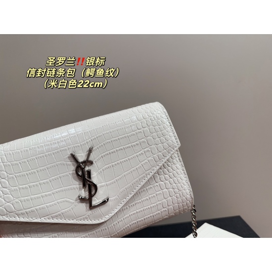 2023.10.18 Crocodile pattern P210 full set packaging ⚠️ Size 22.14 Saint Laurent Envelope Chain Bag (Silver Label) Can't Refuse Superb Elegance, High Sense, and Collection of Beauty Must Be Paid in