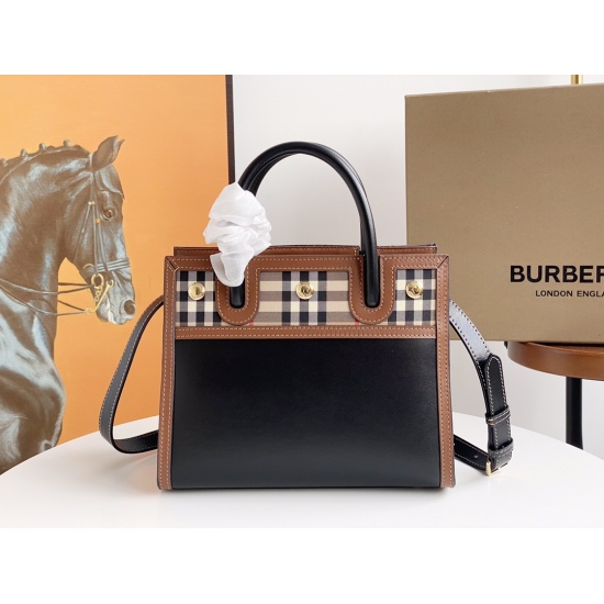 2024.03.09P830 (original quality)! Burberry! The exquisite Title Teller handbag is crafted with smooth two tone leather and Vintage vintage plaid cut pieces, adorned with exquisite three rivets. Can be carried with a top handle or with a detachable should