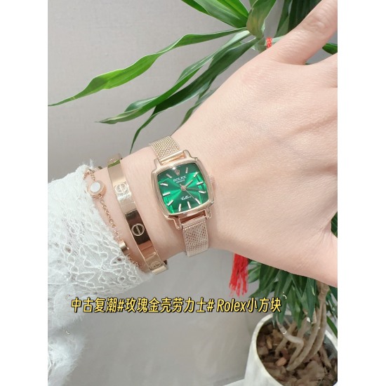 20240408 Mesh strap 160, Rolex # new low-key luxury women's antique watch, small square watch with Swiss quartz movement, alloy material and platinum plating, overall texture and temperament have changed, exquisite feeling up! Paired with a compact shell 
