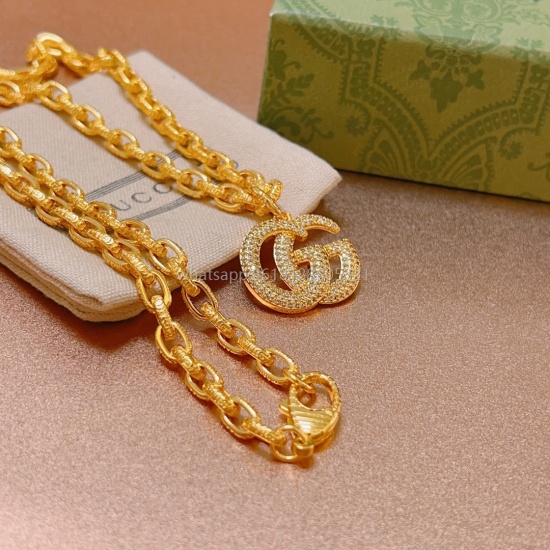 2023.07.23 The first choice for dithering tapes is gold full diamond super luxury Gucci necklace 2023 The latest chain of the same Anger Forest series double G Gucci necklace chain length cm, adjustable length details, old version matching, non market bri