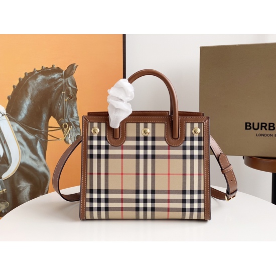 2024.03.09P780 (original quality)! Burberry! Exquisite Title Teller handbag, crafted with vintage Vintage plaid cut pieces, adorned with smooth leather edges and exquisite three rivets. Can be carried with a top handle or with a detachable shoulder strap 