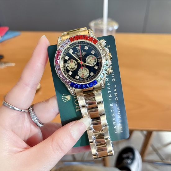 20240408 185 Rainbow Di New Rolex Universe Meter Type Ditong Watch! Imported quartz movement, mineral super strong glass, steel strap watch strap, comfortable to wear! 40mm diameter ‼️， More prominent colors and brighter luster,!