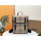 2024.03.09P680 (Top Original Quality)! The B family plaid backpack has a square and authentic college style, made with vintage embellishments and ECONYL plates. ECONYL is a sustainable nylon fabric made from recycled fishing nets, fabric leather, and indu
