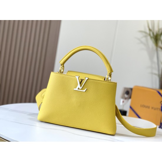 On July 10, 2023, M59434, this medium-sized Capuchines BB handbag features full grain cow leather to create a compact size for the Capuchines collection, paired with LV letters, iconic side rings, and Monogram floral flip. Detailed features 31.5x 20x 11 c