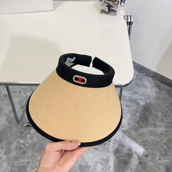 20240413 Special P60 with Dust Bag 【 CELINE Sailing 】 2024 Summer New Water Diamond Light Luxury Empty Top Hat, Temperament Style Heavy Industry Versatile Style~