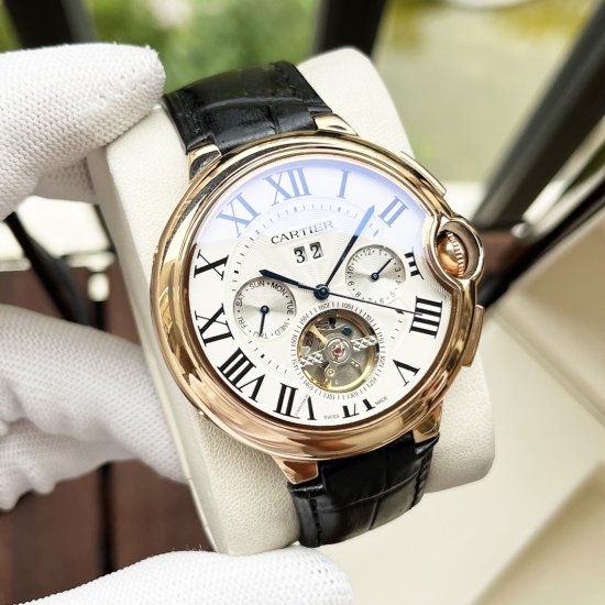 20240408 White Shell 540, Rose Gold Shell 560. [New Style Classic Hot Sale] Cartier Men's Watch Fully Automatic Mechanical Movement Mineral Reinforced Glass 316L Precision Steel Case with Genuine Leather Strap for Fashion, Leisure and Business Essential S