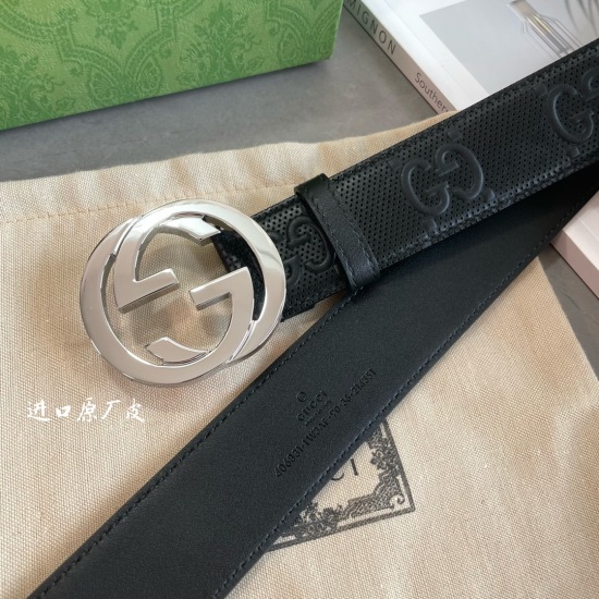 2023.12.14 Gucci counter new horizontal label code 406831 • 1W3AF counter new relief punching embossing width 4.0cm large cake light white buckle