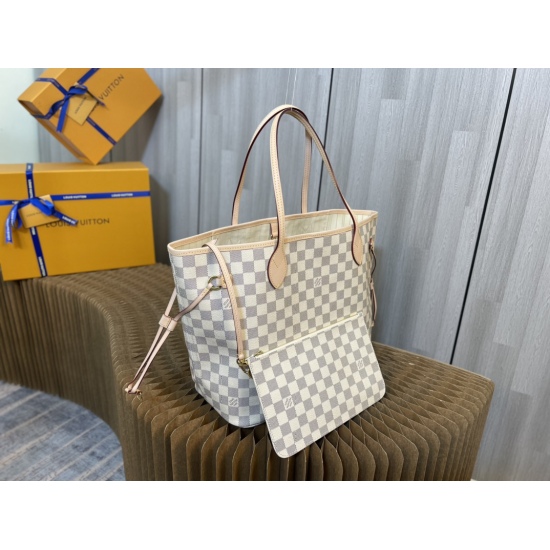 20231125 Internal Price P500 Top Original Order [Exclusive Background] M40995, N41361 White Grid Apricot [Taiwan Goods] All Steel Hardware ✅ Classic shopping bag 31cm LV Louis Vuitton's new Neverfull reinterprets the classic handbag and explores the exqui