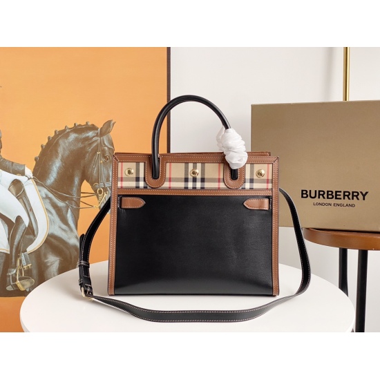2024.03.09P880 (original quality)! Burberry! Exquisite Title Teller handbag, crafted with a selection of vintage Vintage plaid cut pieces, adorned with smooth leather trim and three rivets. Can be carried with a top handle or with a detachable shoulder st