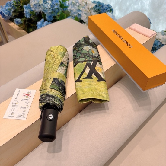 20240402 Special Approval 65 LOUIS VUITTON 2024 New Oil Painting: Three fold Automatic Folding Sun Umbrella New Coating Technology Dark Umbrella Face with Surprisingly Light blocking Effect!