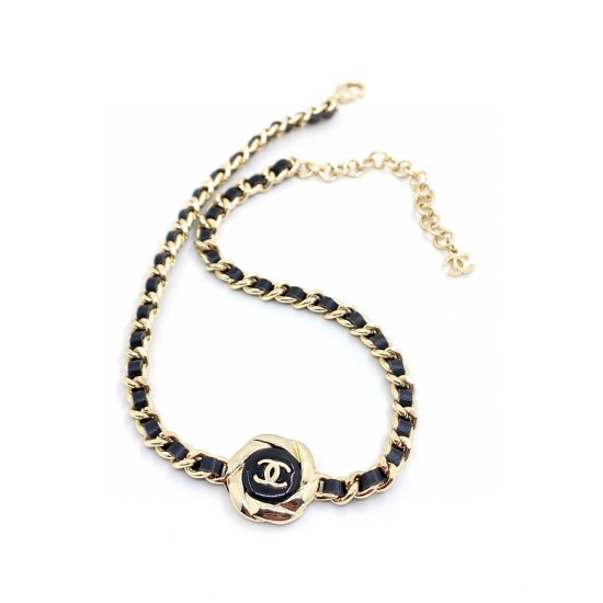 20240413 p70 [ch * nel's latest black circular black leather necklace] Consistently made of ZP brass material