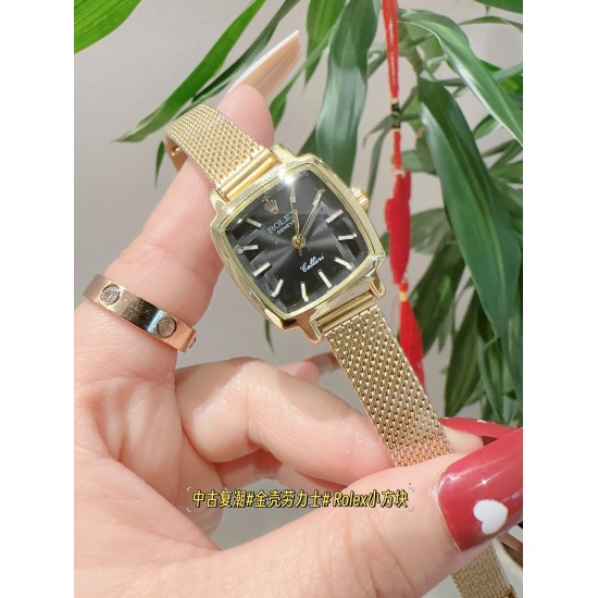 20240408 Mesh strap 160, Rolex # new low-key luxury women's antique watch, small square watch with Swiss quartz movement, alloy material and platinum plating, overall texture and temperament have changed, exquisite feeling up! Paired with a compact shell 