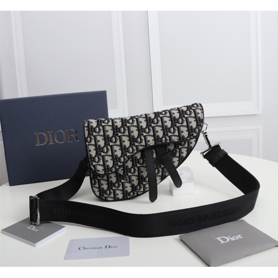 20231126 490 Dior Men's Saddle Bag with Authentic Matching Box Model: 1ADPO191 (Apricot Jacquard) Beige and Black Oblique Printed Interior Decorated with 
