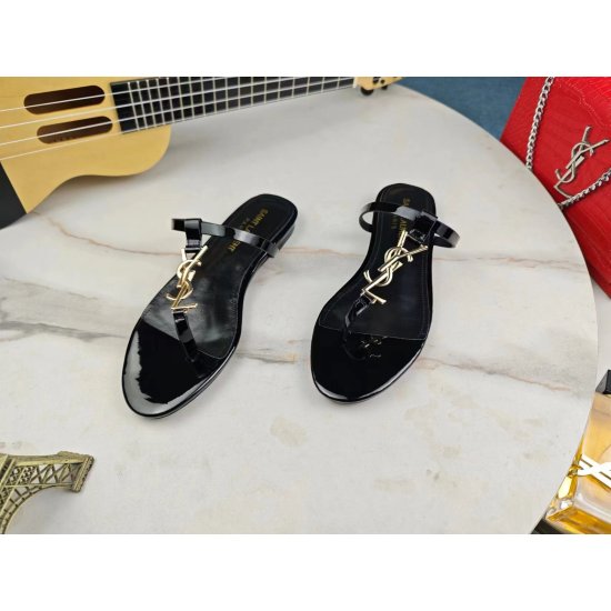 20240403 230 [Saint Laurent] Saint Laurent, Flat Clamping Sandals 2024 Early Spring Counter synchronized with the latest models, YSL, Logo letter diamond buckle decoration, classic and beautiful masterpiece counter, the hottest spring and summer collectio
