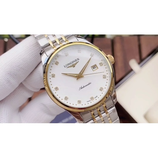 20240408 480. 【 Simple and elegant style 】 Longines men's fully automatic mechanical movement mineral reinforced glass 316L stainless steel case stainless steel strap fashionable design Business and leisure size: diameter 40mm, thickness 12mm