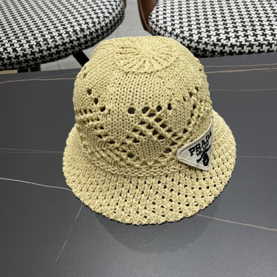 220240401 P70 Prada 2024 Spring/Summer New Hook Flower Handmade Pot Hat Japanese Water Bucket Breathable Hat Simple and Sweet Style, Great Hat Shape, Big Face! Essential for going out on the street