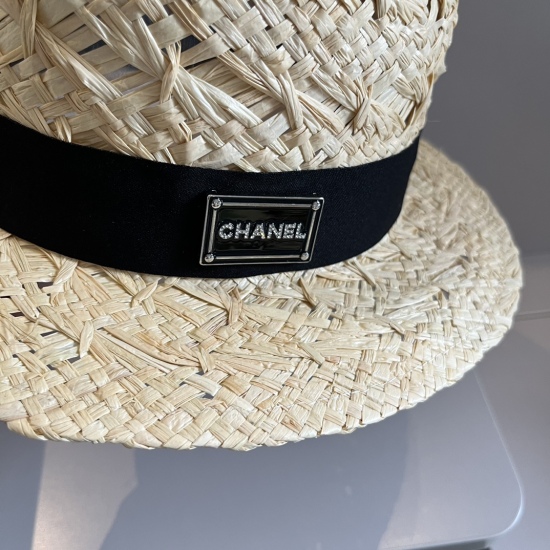 220240401 80Chanel 24 new flat top straw hat, Lafite top hat, head circumference 57cm