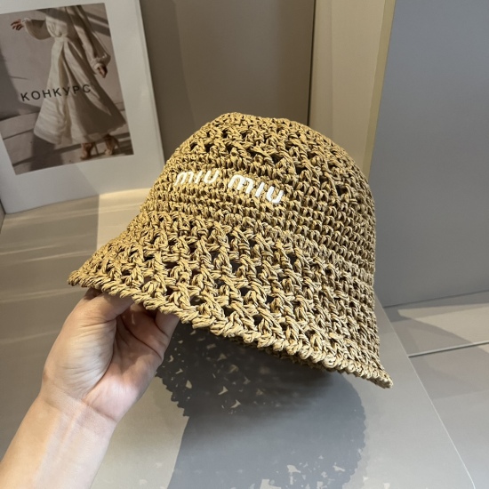 220240401 70MiU MiU Miao Miao 2023 New Lafite Straw Hat, Handmade Hooked Fisherman's Hat, Foldable, Customized for Shop Buying, Finally Arrived, Head circumference 67cm