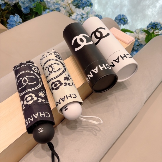 20240402 Special Approval 65 CHANEL (Chanel) 50% Handfold Foldable Sun Umbrella Selected Taiwan Imported UV Anti UV Umbrella Fabric Original Order OEM Quality 2 Colors