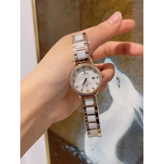 20240408 White Paper 220.240 Steel Strip 20 Ceramics ➕ 40OMEGA - Fashionable Women's Quartz Watch, a goddess like watch with a strong fashion design concept, imported quartz movement, top-notch coated glass mirror, multi color imported calf leather paired