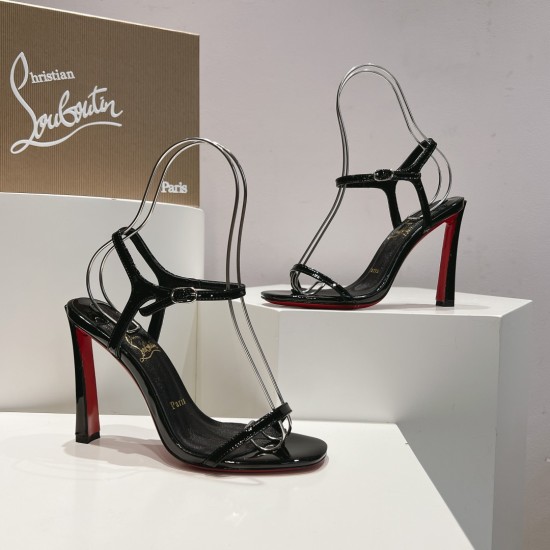 20240414 Top Edition Original Box P290 Christian Louboutin | 2024s Original Goods Manufacturing Heavy Industry CL Banana Heel Sandals~ ❤ Upper: Made of black leather with elegant and fashionable lines, featuring a 100mm sloping heel design, showcasing Chr