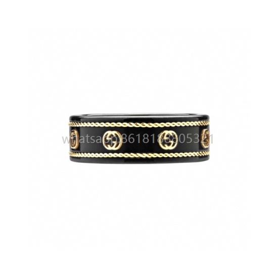 2023.07.23 Gucci Gold Rope Double G Black/White Ceramic Ring, freshly made