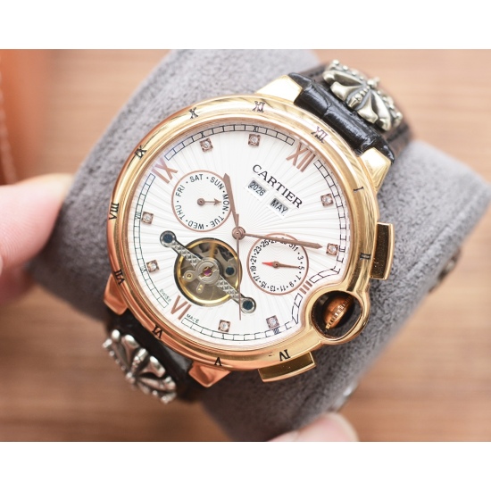 20240408 White 600, Gold 620 Men's Favorite Multi functional Watch ⌚ [Latest]: Cartier's Best Design Exclusive First Release [Type]: Boutique Men's Watch [Strap]: Real Cowhide Watch Strap [Movement]: High end Fully Automatic Mechanical Movement [Mirror]: 