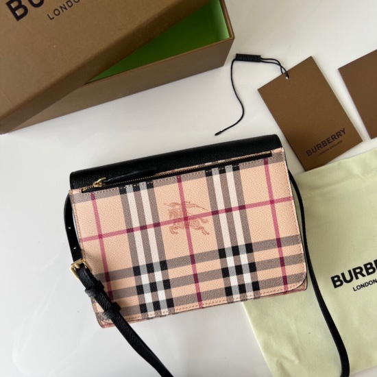 2024.03.09P540 (Top Original Quality)! Burberry Haymarket checkered leather diagonal backpack ➰ 【 B • Home 】 Original production~~Detachable shoulder strap ‼‼ Small shoulder bag and handbag dual-purpose delicate [rose] Soft imported calf leather paired wi