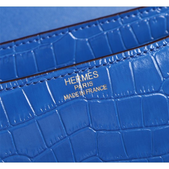 20240317 (Electric Blue) Herm Herm è s French Origin (Crocodile Pattern) Batch: 540constance Constance Flight Attendant Bag ☣ Crocodile Skin Pure Steel Plated Hardware Buckle Authentic Leather Source Super Good Touch Accessories Precise Steel Laser Logo P