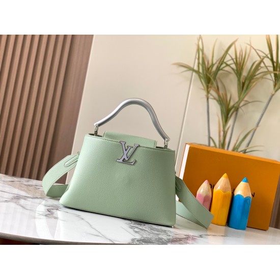 On July 10, 2023, M21355, this CAPUCINES large handbag is made of Taurillon leather and inspired by the glass workshop on Murano Island in Venice. The top handle is carved with matte matte metal, revealing a natural charm, and together with the resin LV l