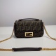 2024/03/07 p850 [FENDI Fendi] New Iconic Baguette Medium Chain Handbag, made of jacquard fabric and decorated with brown iconic FF pattern. Decorated with FF buckles. Featuring a front flip, magnetic buckle, lined internal compartment, zippered bag, and v