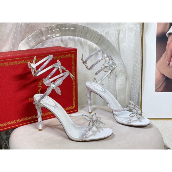 December 19, 2023: 400 top-level version R ᴇ ɴ ᴇ C ᴀᴏᴠ ɪʟʟ ᴀ | 2023 RC MARGOT series, original development, fairy butterfly snake shaped lace up crystal high heels for women's sandals, iconic spiral snake shaped lace up new version, thin gauze butterfly r