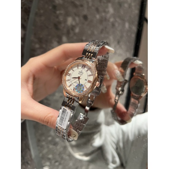 20240408 White 220 Gold 240 Steel Strip+20 Diamond Inlay+20 Hot Selling!! Omega~OMEGA Goddess Essential Quartz Watch Imported Quartz-3 Needle Movement Plated with Blue Light Glass Mirror Surface 316 Precision Steel with Diamond Case Precision Steel Band D