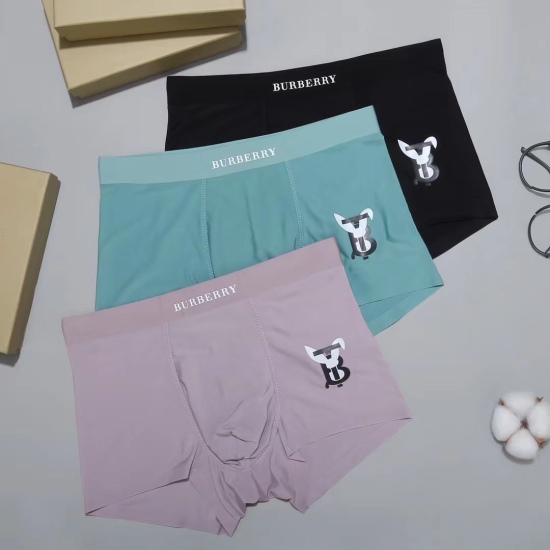 2024.01.22 BURBERRY New Burberry Original Quality, Boutique Boxed Men's Underwear! Foreign trade foreign orders, high quality, seamless cutting technology, scientifically matched with 82.5% nylon+17.5% spandex, silky, breathable and comfortable! Stylish! 