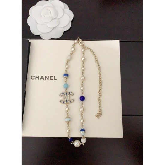 20240413 P75, [ch * nel Latest Blue Two tone Pearl Necklace] Consistent ZP Brass Material