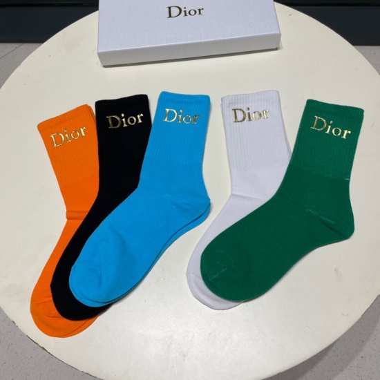 2024.01.22 Dior counter latest design version [Wow] [Wow] Pure cotton quality! Comfortable and breathable to wear! Fashionable trend [eating melons] Hot stamping technology, one box with 5 pairs in