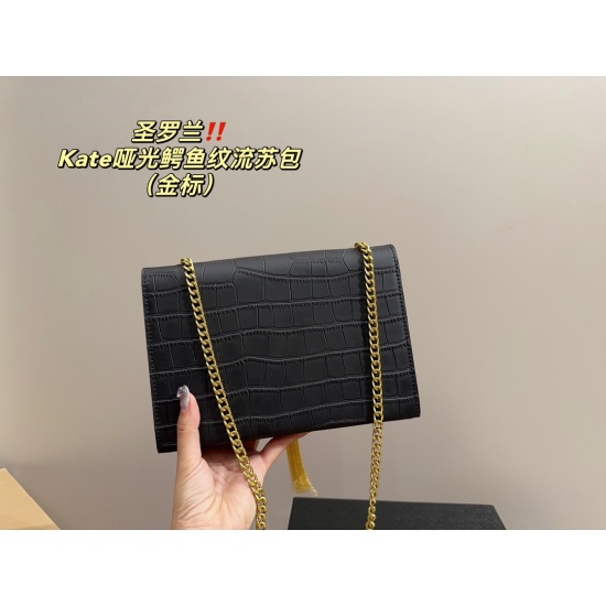 2023.10.18 P175 box matching ⚠️ Size 22.14 Saint Laurent Kate matte crocodile patterned tassel bag Tired of being gentle and sweet, with a slim and sharp body and a steady and mature embossed pattern, carrying it feels like it's imposing, but the neutral 
