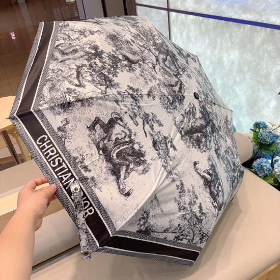20240402 Special Approval 65 DIOR (Dior) Animal World Three fold Automatic Folding Umbrella Fashionable Original Order OEM Quality Details Exquisite Visible Quality Breaks Constant Colors Pure and Brilliant!