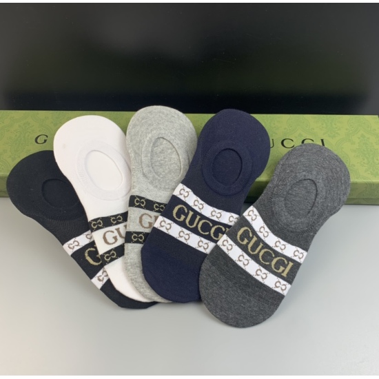 2024.01.22 Spring New Product GUCCI (Gucci) Counter Synchronized Style [proud] Smart] Pure cotton quality, comfortable on the feet [good] Strong sweat absorption and breathability [strong] [strong] One box of 5 pairs with O-shaped design that won't fall o