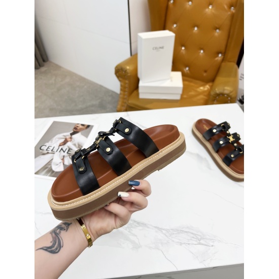 20240414 CELINE 2023 Spring/Summer New Sandals Hardware Buckles Original 1:1 Customization ✨ The upper adopts full oil edge technology, with a smooth and perfect last shape, making it versatile and comfortable to wear on the foot