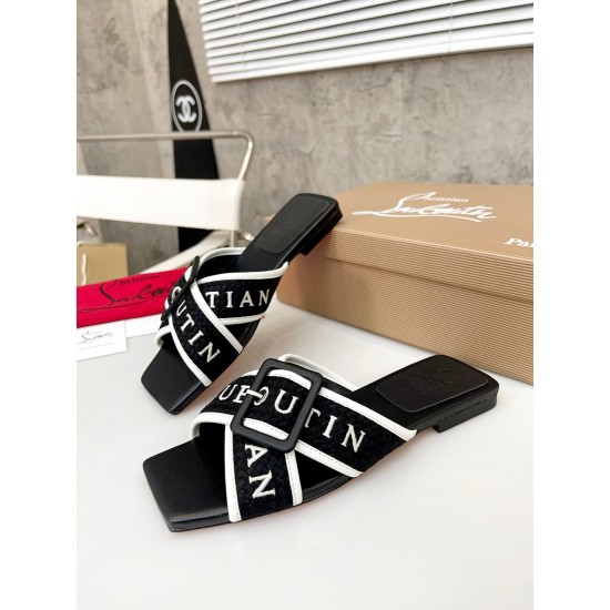 20240403 Exclusive custom factory price leather sole P: 265 Rubber sole: 180Christian Louboutin (CL) 2023 brand letter new slippers ⑤ Color selection, (black, white, reddish brown, black/white, white/black) super strong eye-catching tool simple and fashio