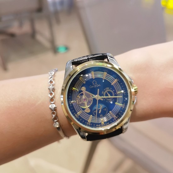 20240408 [Genuine leather strap with ten pairs of butterfly clasps] 235 Omega OMEGA [color] Nine flywheel fully automatic sun, moon, and stars machinery ⌚ 6 character daytime travel time (sun) [sun] nighttime travel time (moon) [moon] contains the highest