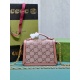 Gucci's iconic fabric GG canvas continues to add light and color to classic items. As a symbol of the Ophidia series bags, GG canvas is showcased in a novel pink color this season, complementing rose gold accessories. The pink leather piping adds to the c