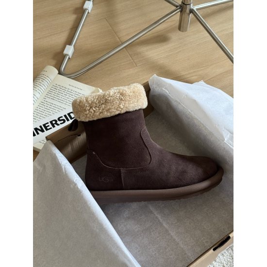 2023.12.19 ex factory price: 270UGG Women's Snow Boots Korean Handmade Sheep Roll Wool Boots Maillard Color Girl's Dream Love Boots Martin Boots~Fully handmade top layer cow suede inner lining Teddy Sheep Roll Wool paired with super autumn and winter atmo