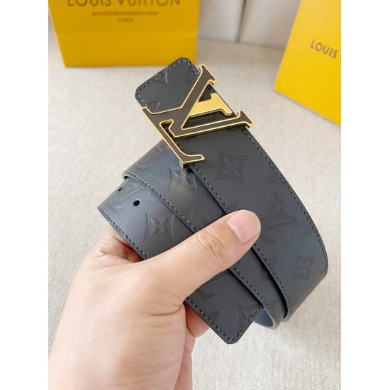 2024/03/06 P175 LV: Summer new men's double-sided waist belt, with one side featuring embossed calf leather top layer and the other side featuring plain calf leather top layer, paired with detachable letter boutique steel buckle, 4.0cm supporting NFC